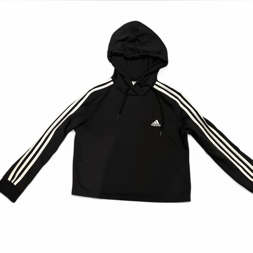 Adidas Black Hoodie with White Stripes
